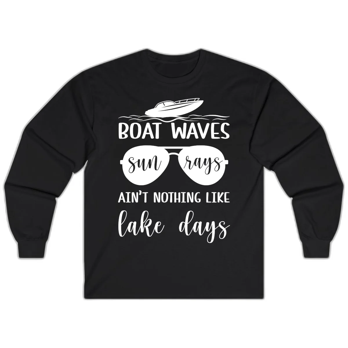 Boat Waves Sun Rays Lake Days Long Sleeve in Black
