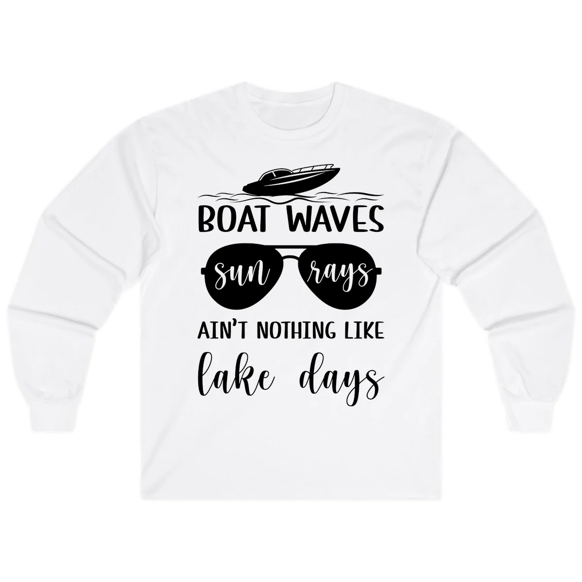 Boat Waves Sun Rays Lake Days Long Sleeve in White