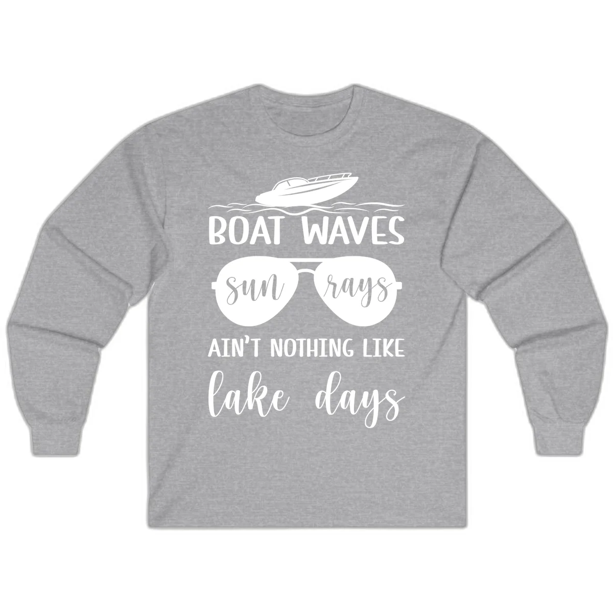 Boat Waves Sun Rays Lake Days Long Sleeve in Sport Grey