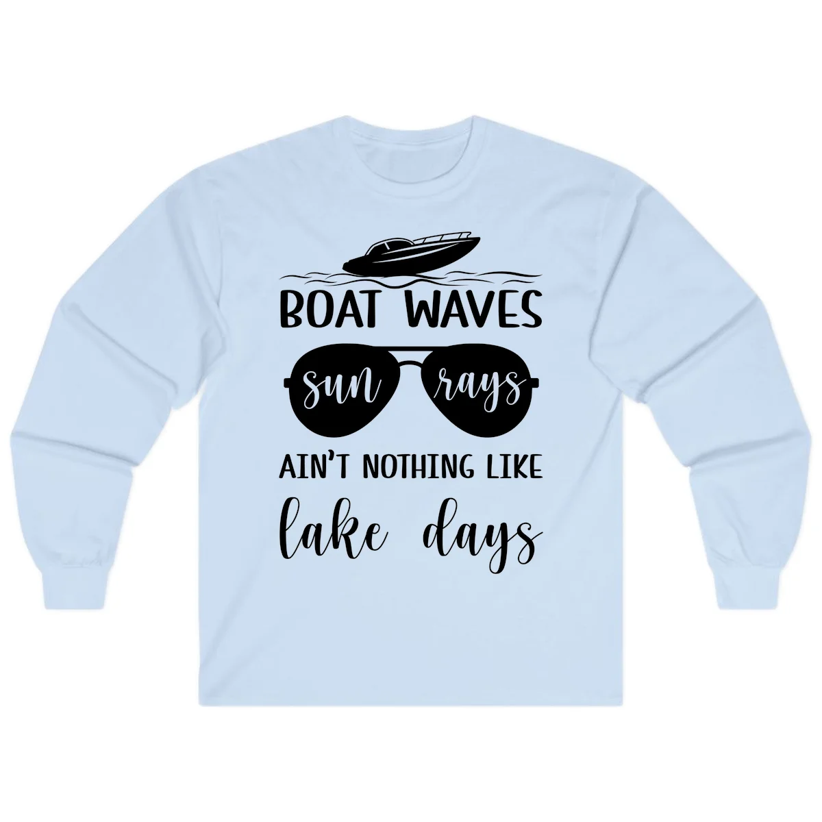 Boat Waves Sun Rays Lake Days Long Sleeve in Light Blue