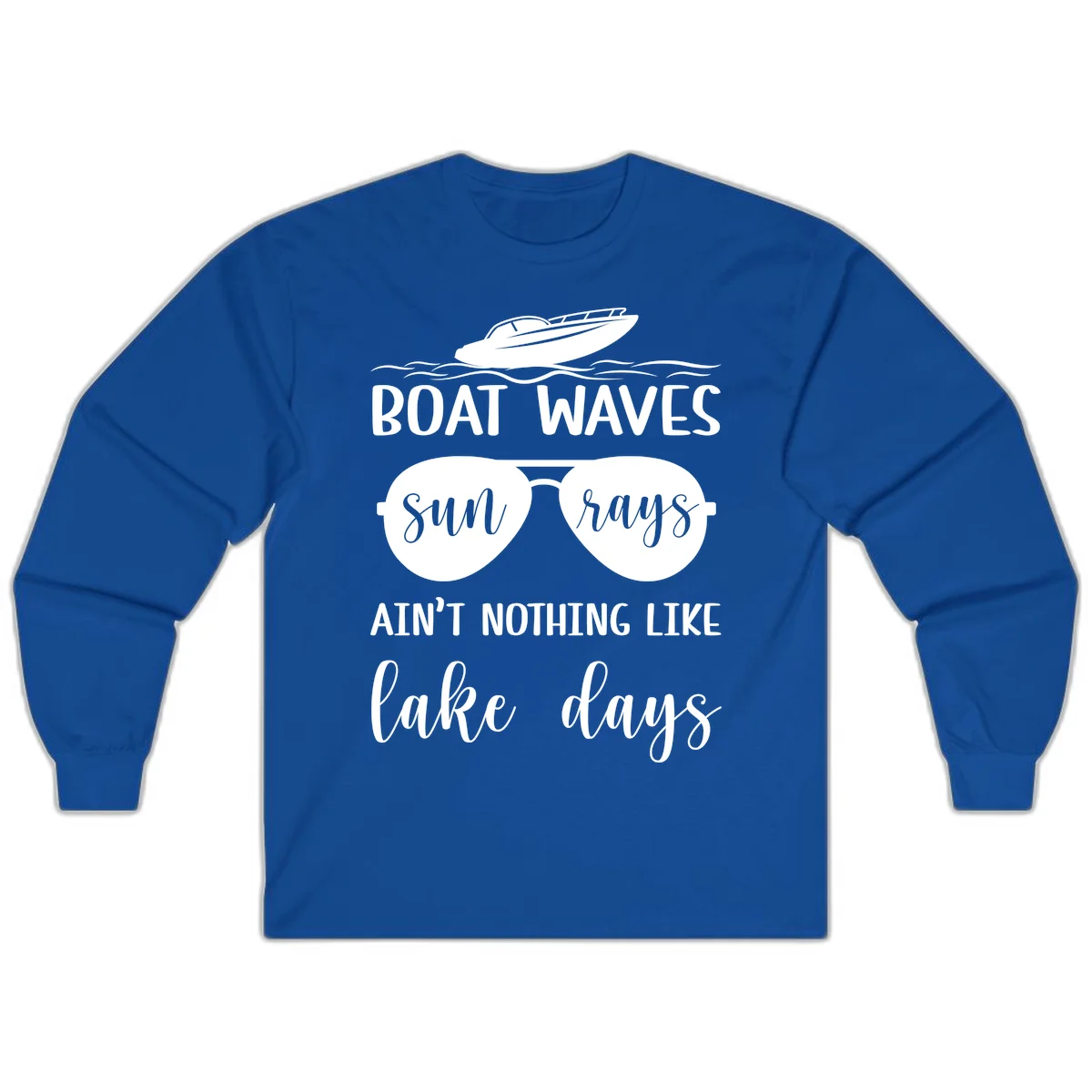Boat Waves Sun Rays Lake Days Long Sleeve in Royal