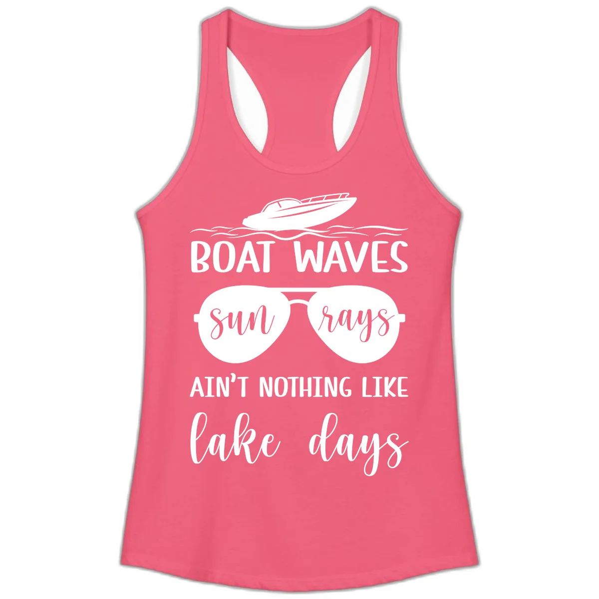 Boat Waves Sun Rays Lake Days Ladies Tank in Hot Pink