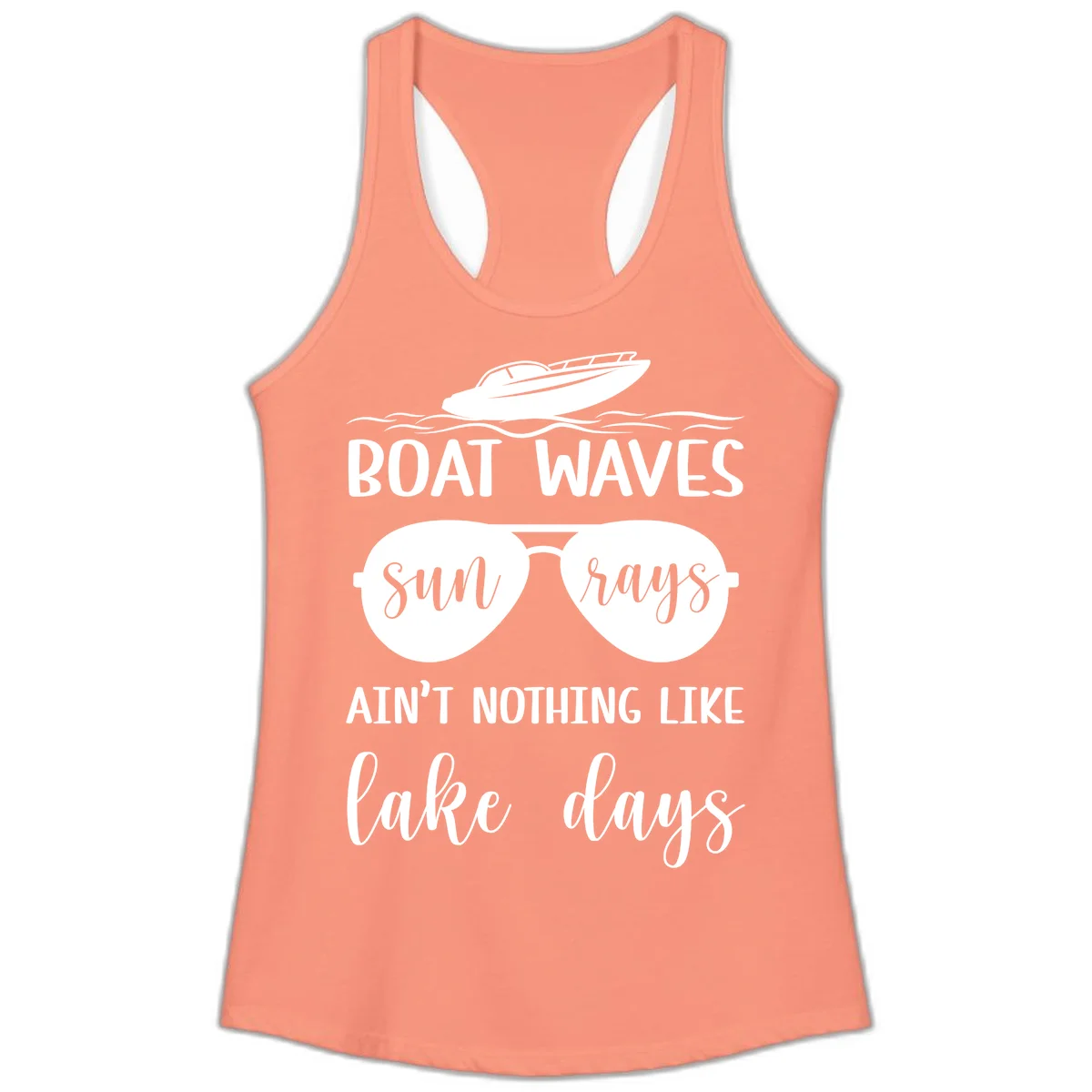 Boat Waves Sun Rays Lake Days Ladies Tank in Solid Light Orange