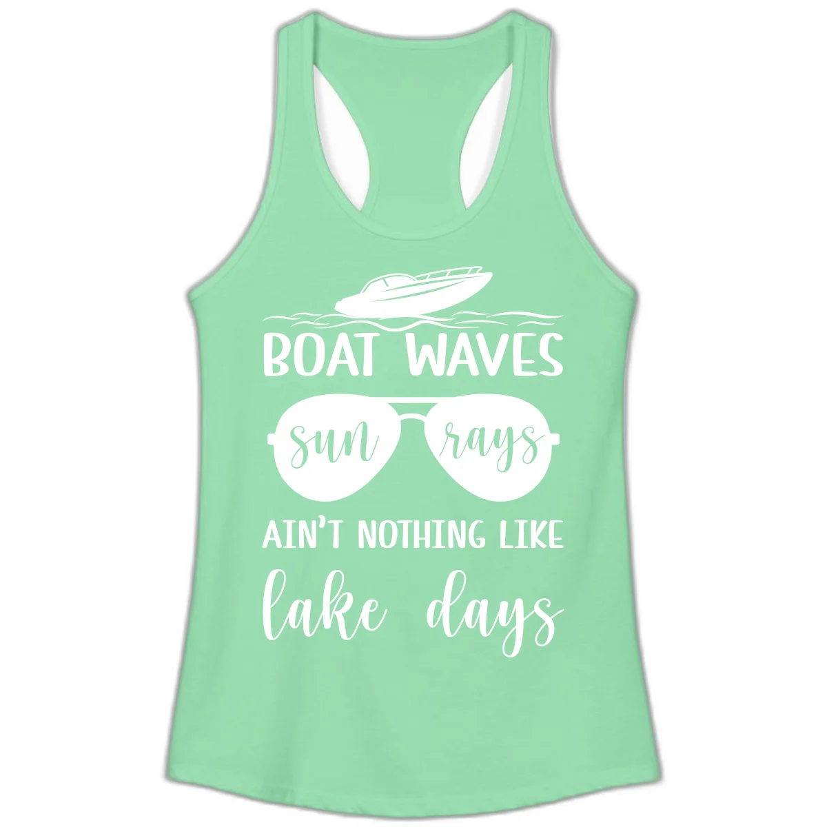 Boat Waves Sun Rays Lake Days Ladies Tank in Solid Mint
