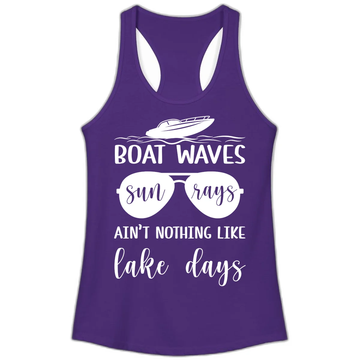 Boat Waves Sun Rays Lake Days Ladies Tank in Solid Purple Rush