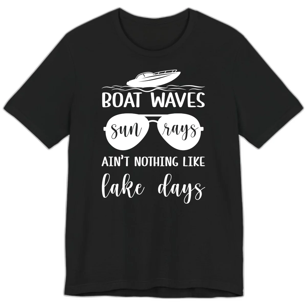 Boat Waves Sun Rays Lake Days Premium T-Shirt in Black