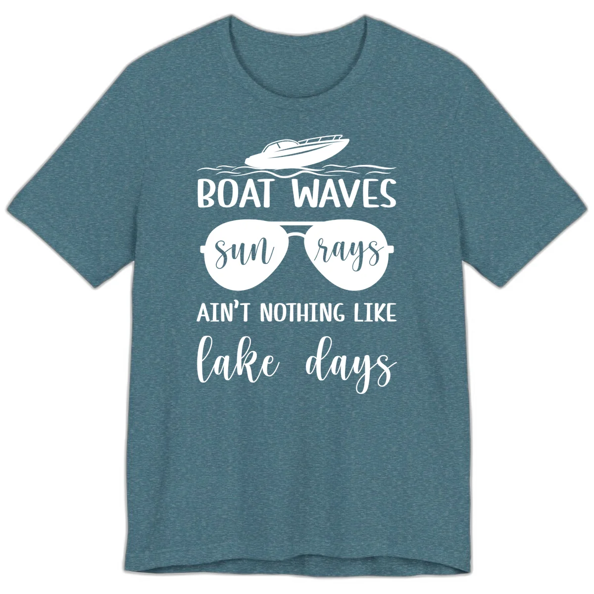 Boat Waves Sun Rays Lake Days Premium T-Shirt in Heather Deep Teal