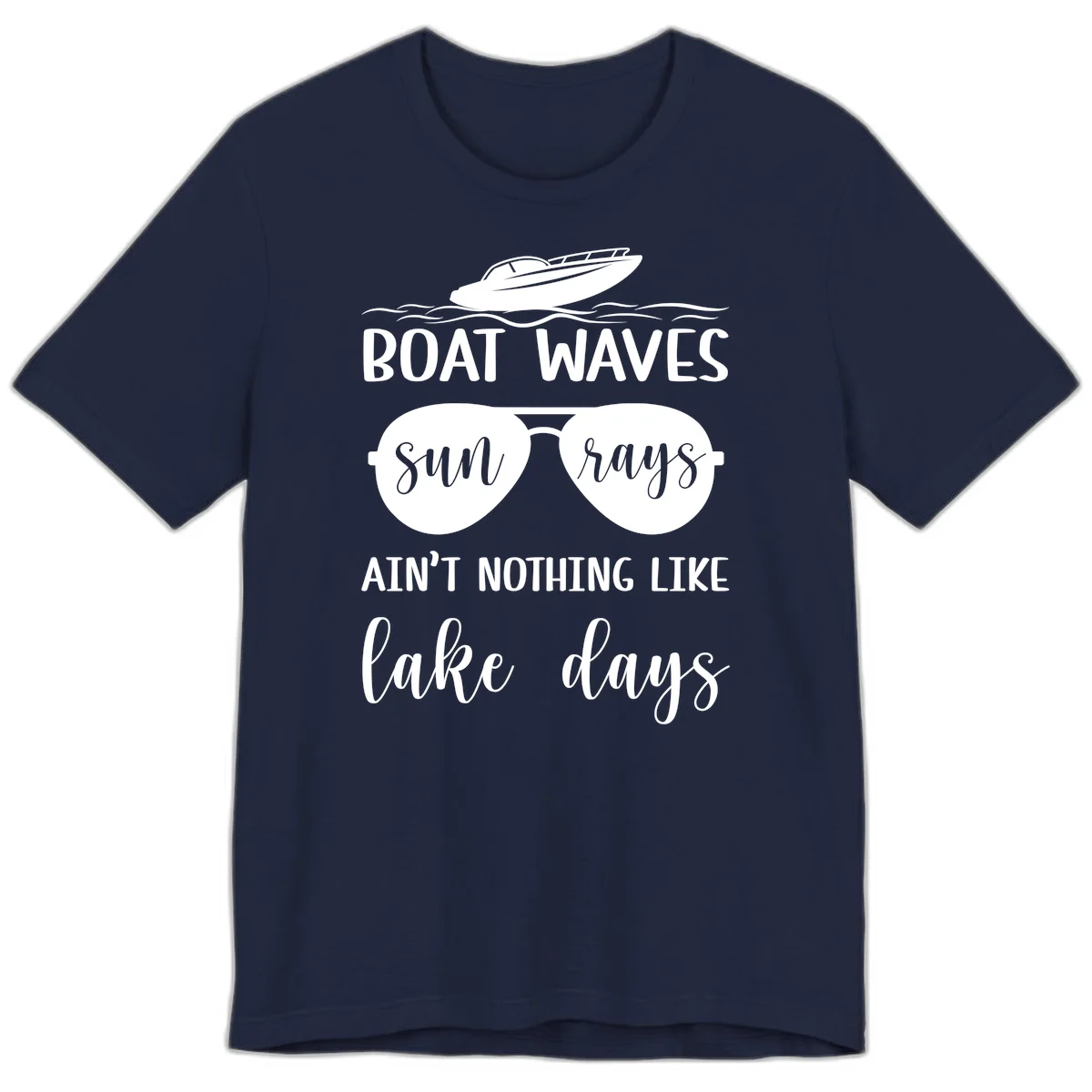 Boat Waves Sun Rays Lake Days Premium T-Shirt in Navy