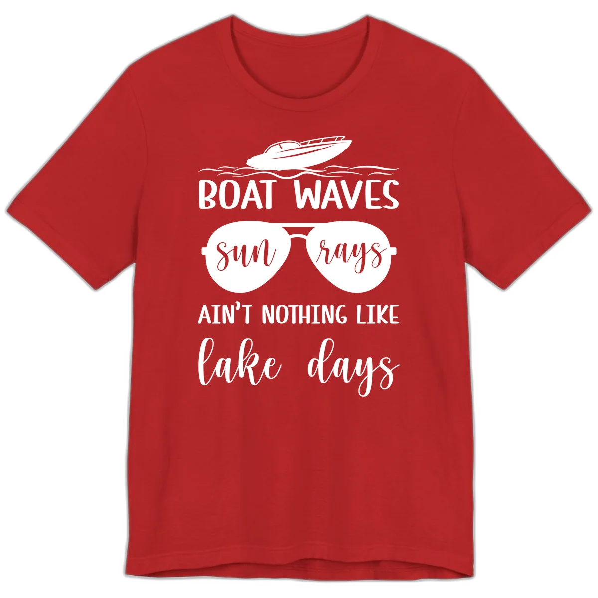 Boat Waves Sun Rays Lake Days Premium T-Shirt in Red