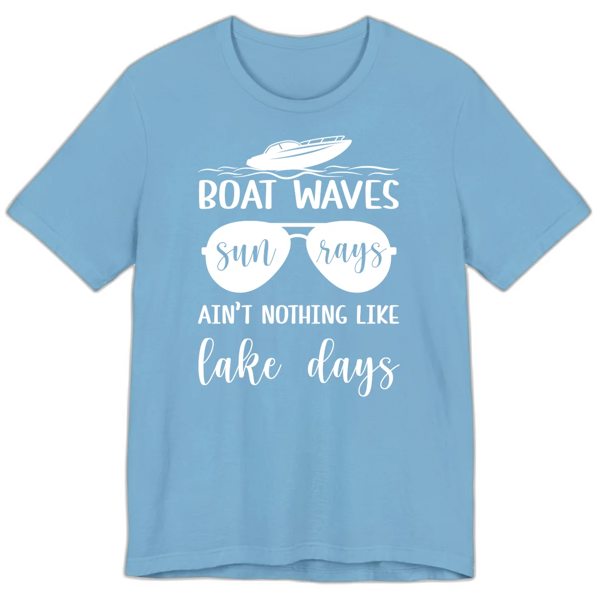 Boat Waves Sun Rays Lake Days Premium T-Shirt in Ocean Blue