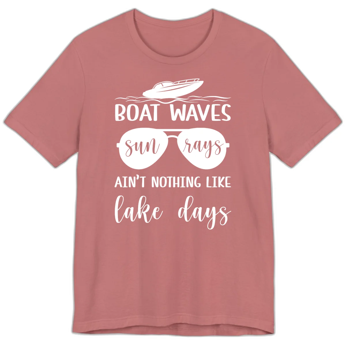 Boat Waves Sun Rays Lake Days Premium T-Shirt in Mauve