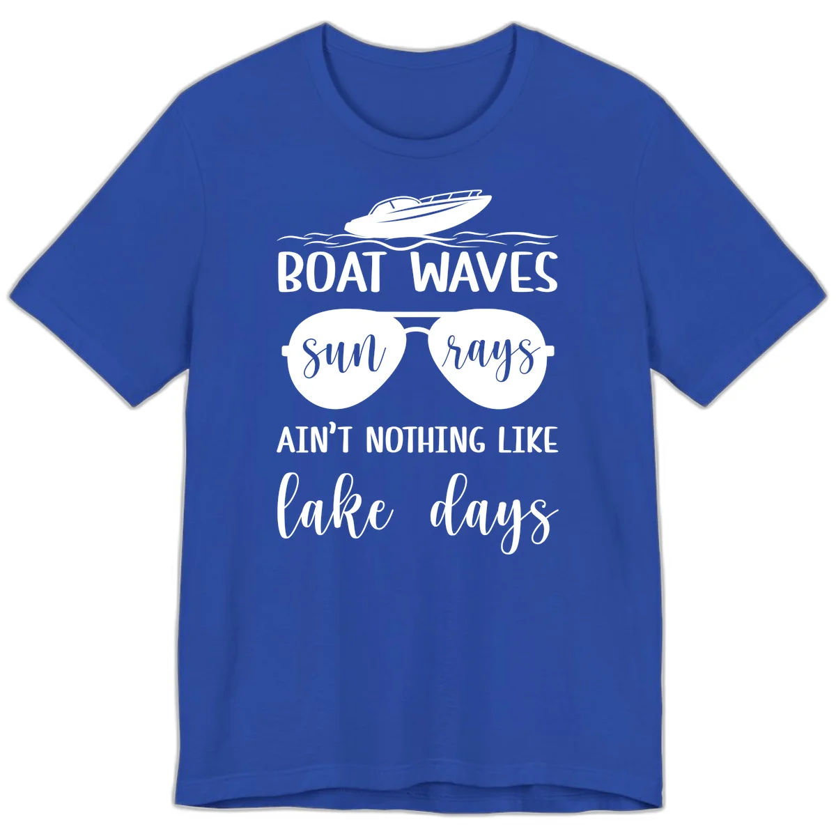 Boat Waves Sun Rays Lake Days Premium T-Shirt in True Royal