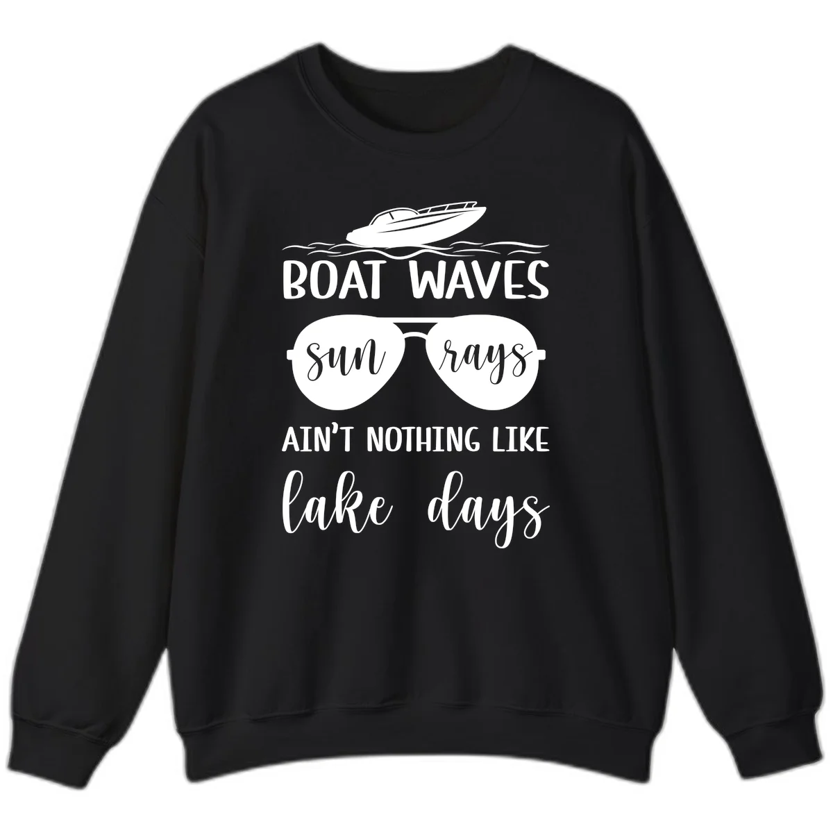 Boat Waves Sun Rays Lake Days Sweatshirt in Black