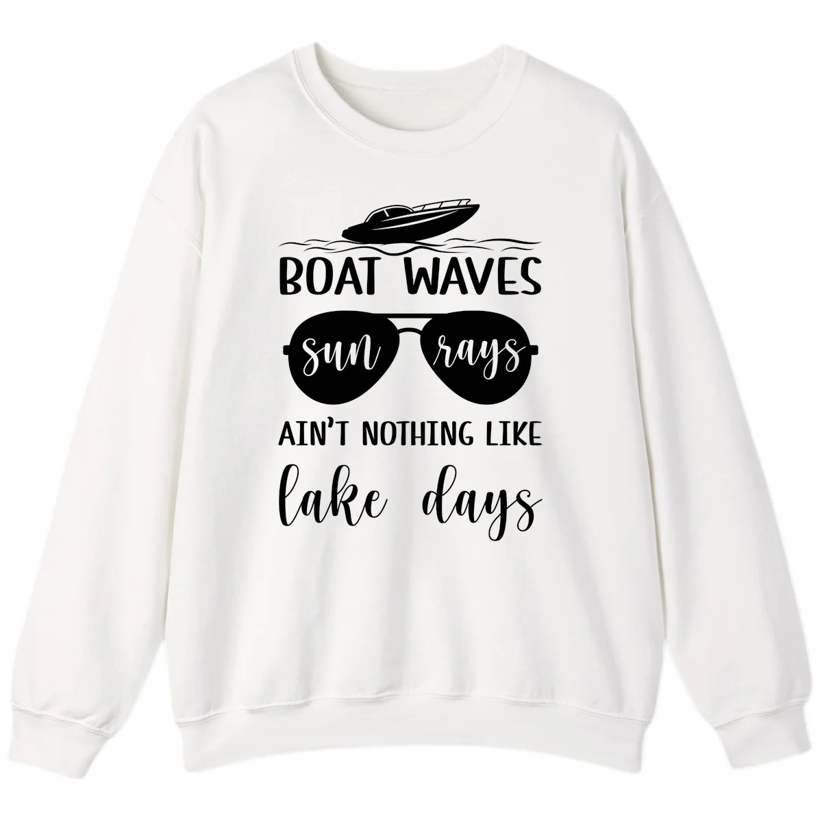 Boat Waves Sun Rays Lake Days Sweatshirt in White