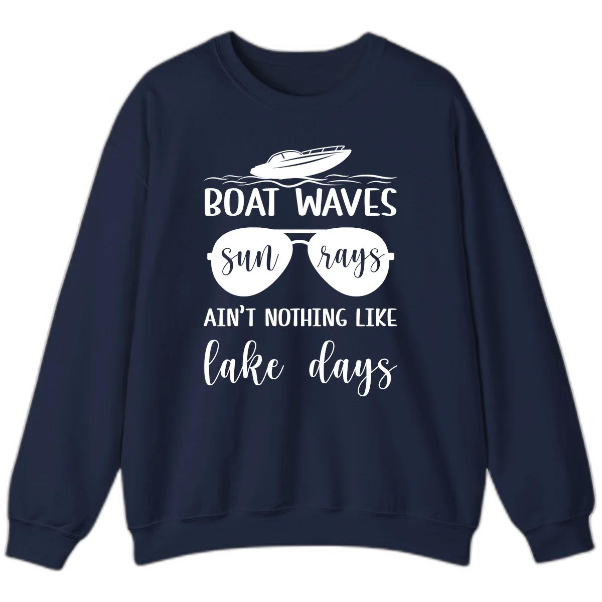 Boat Waves Sun Rays Lake Days Sweatshirt in Navy