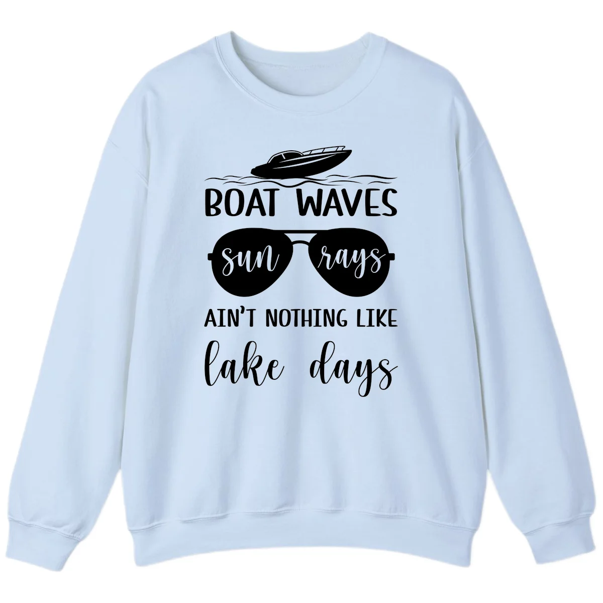 Boat Waves Sun Rays Lake Days Sweatshirt in Light Blue