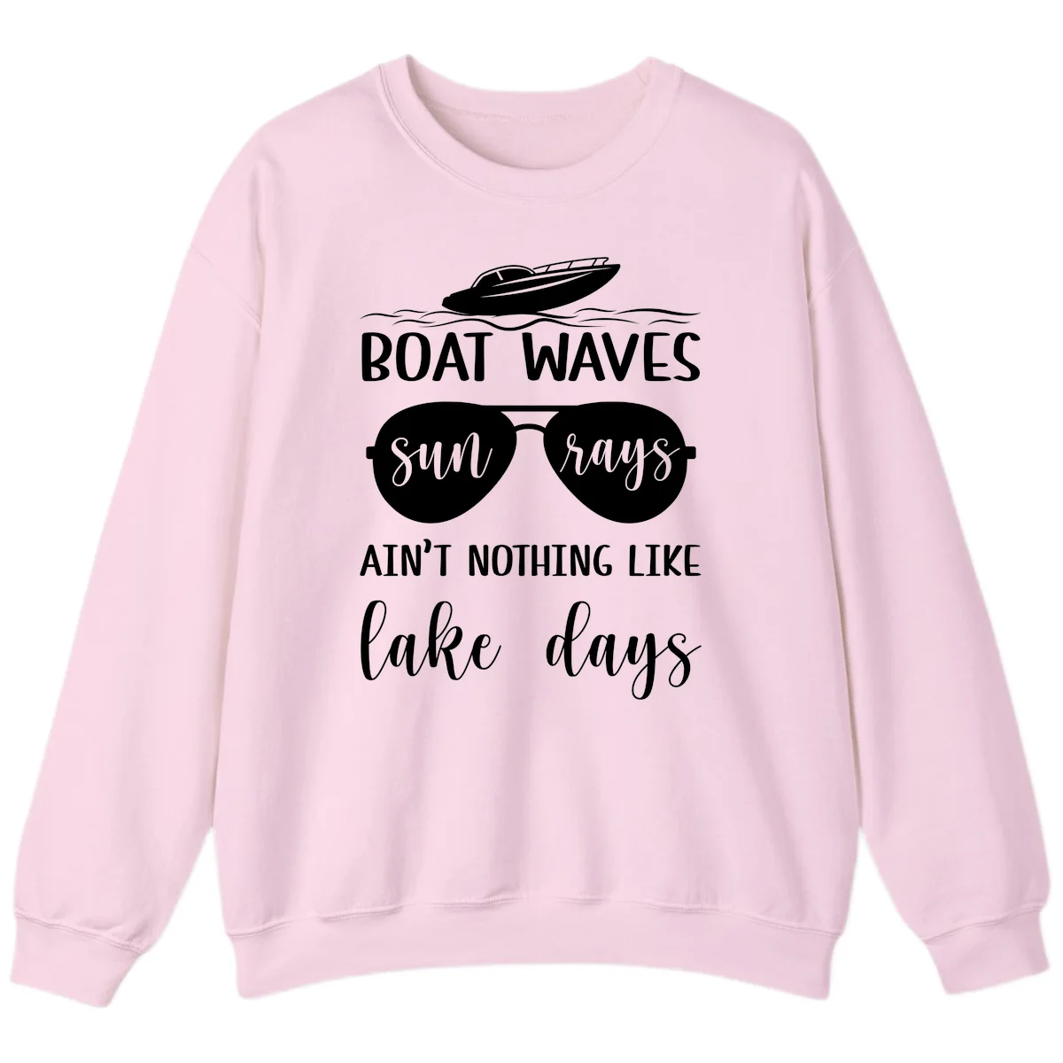 Boat Waves Sun Rays Lake Days Sweatshirt in Light Pink