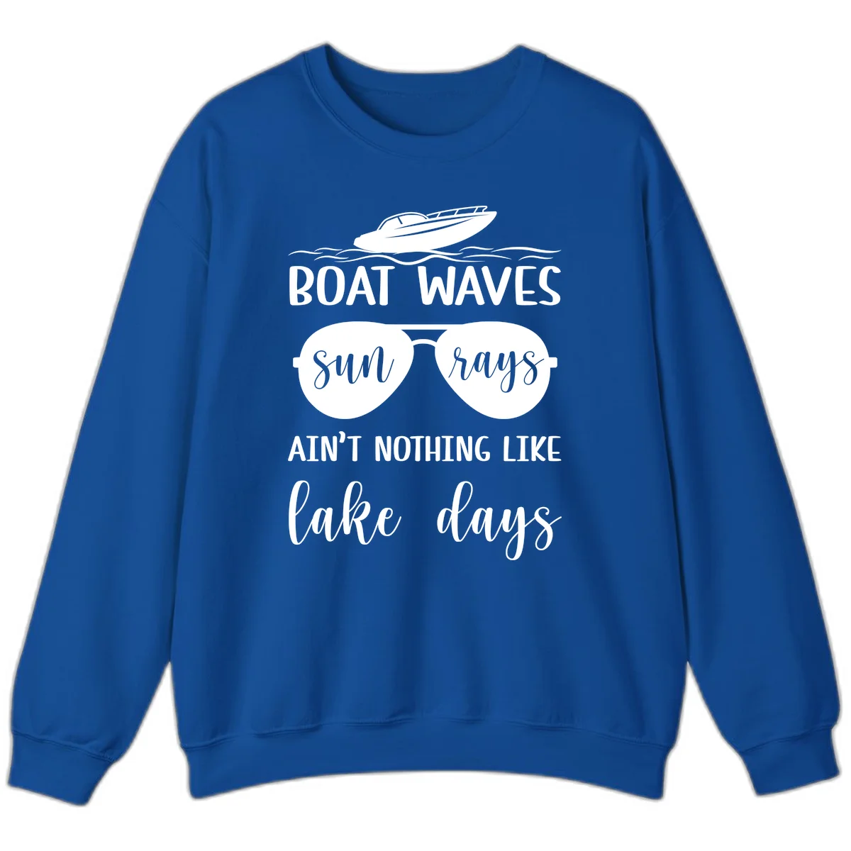 Boat Waves Sun Rays Lake Days Sweatshirt in Royal