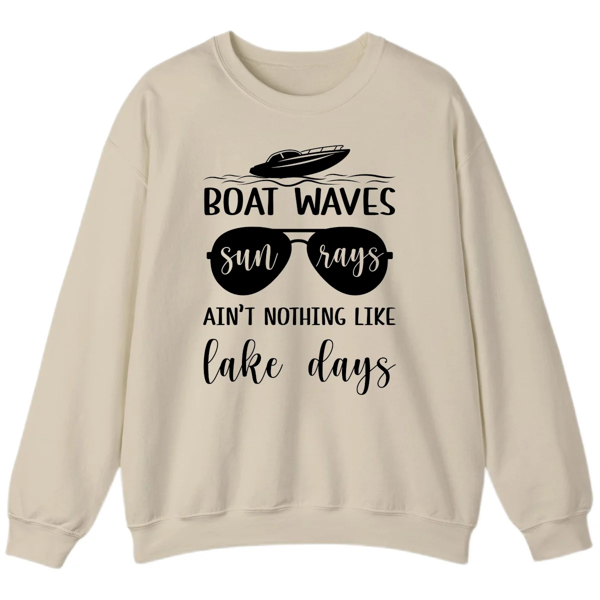 Boat Waves Sun Rays Lake Days Sweatshirt in Sand