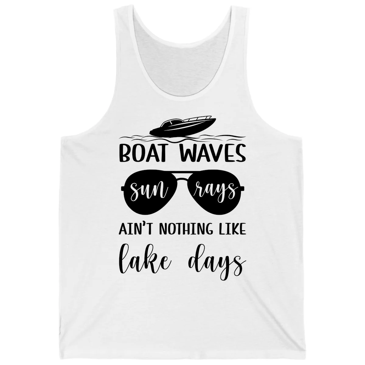 Boat Waves Sun Rays Lake Days Tank in White