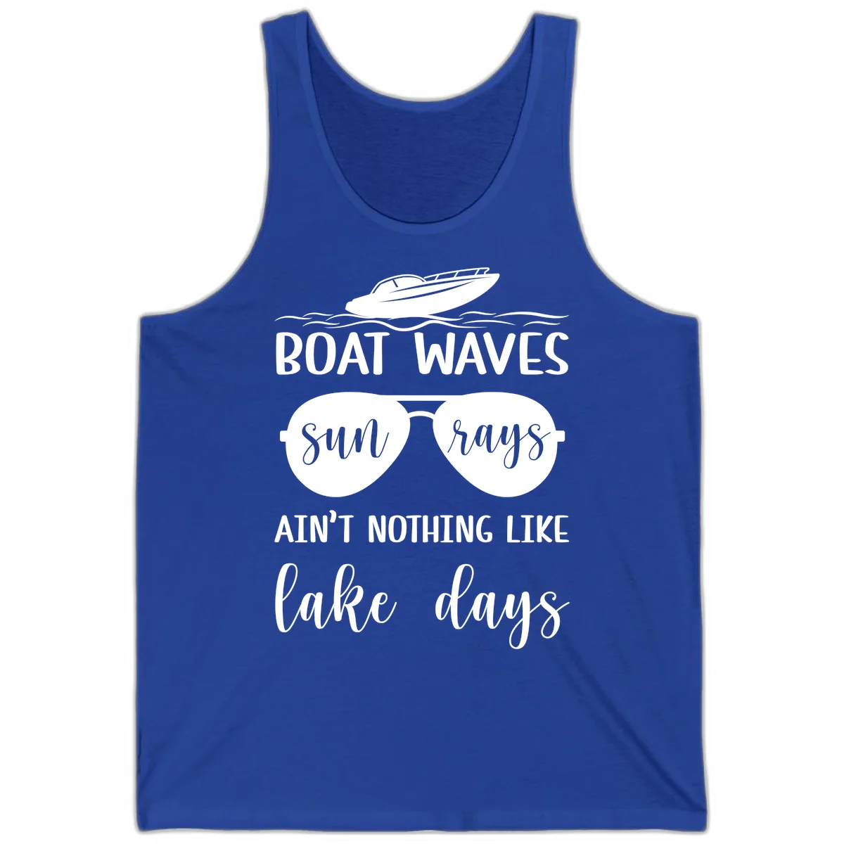 Boat Waves Sun Rays Lake Days Tank in True Royal