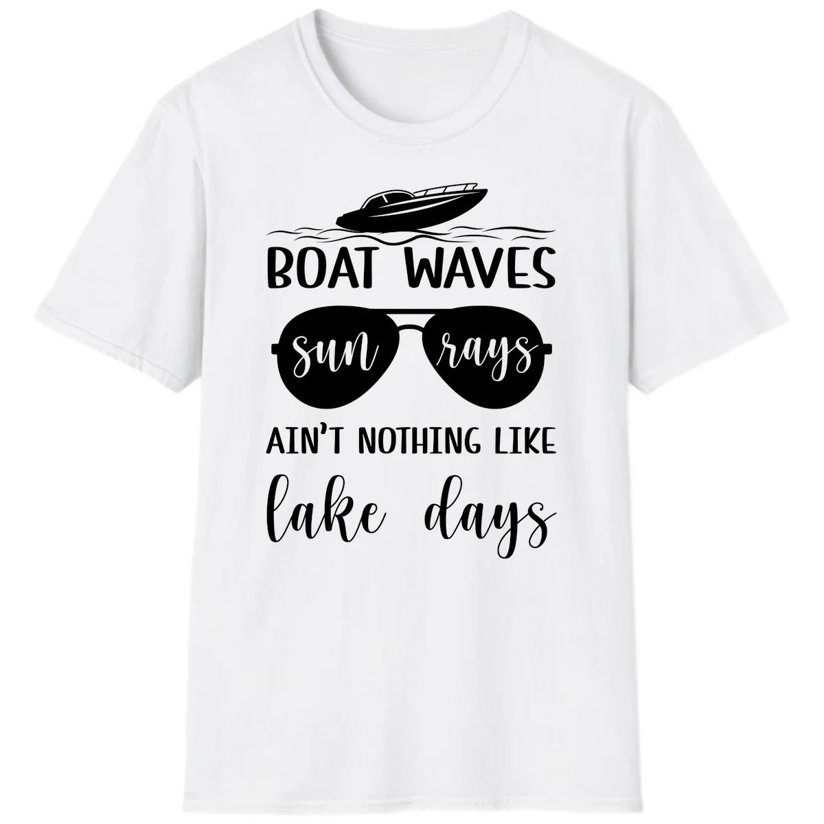 Boat Waves Sun Rays Lake Days T-Shirt in White