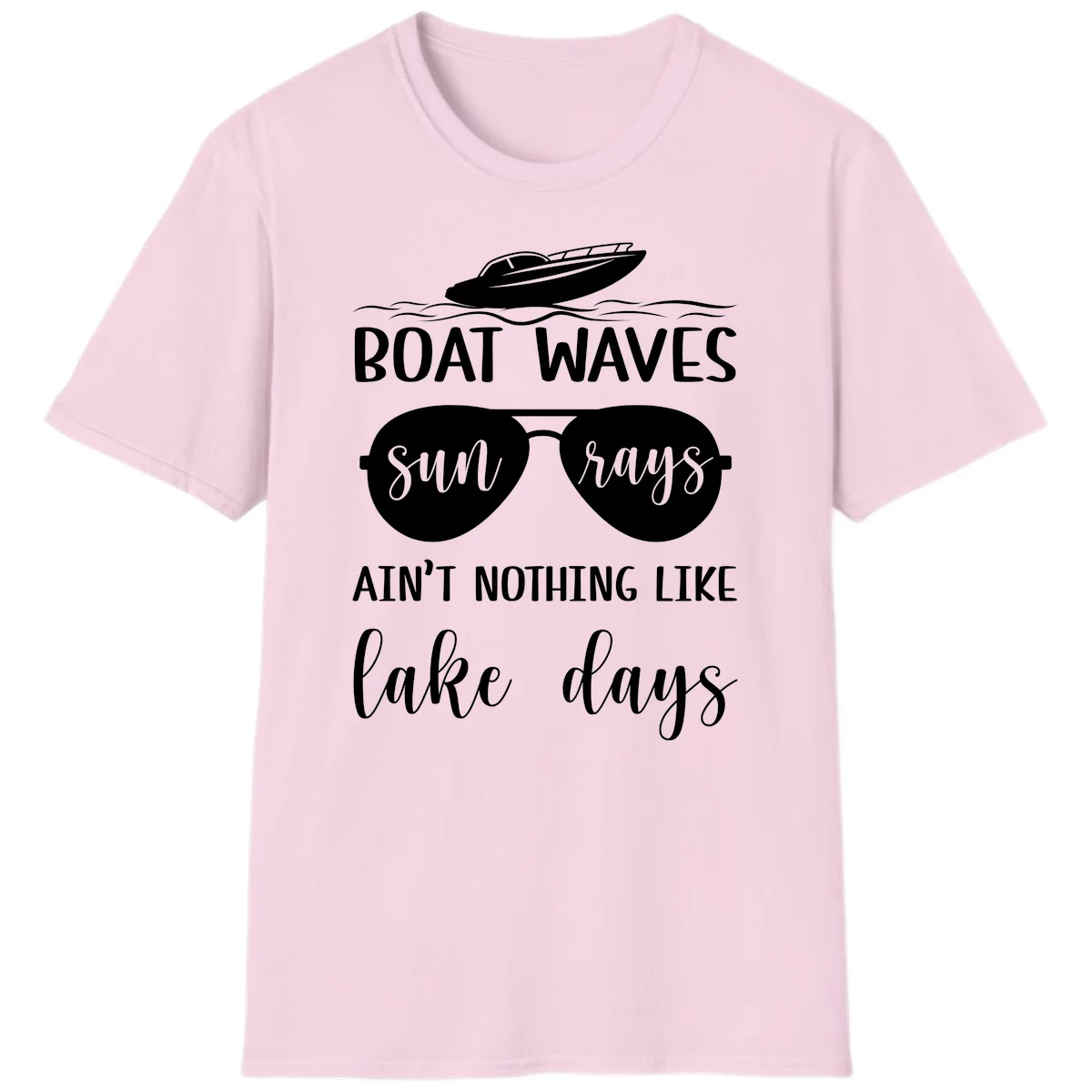 Boat Waves Sun Rays Lake Days T-Shirt in Light Pink