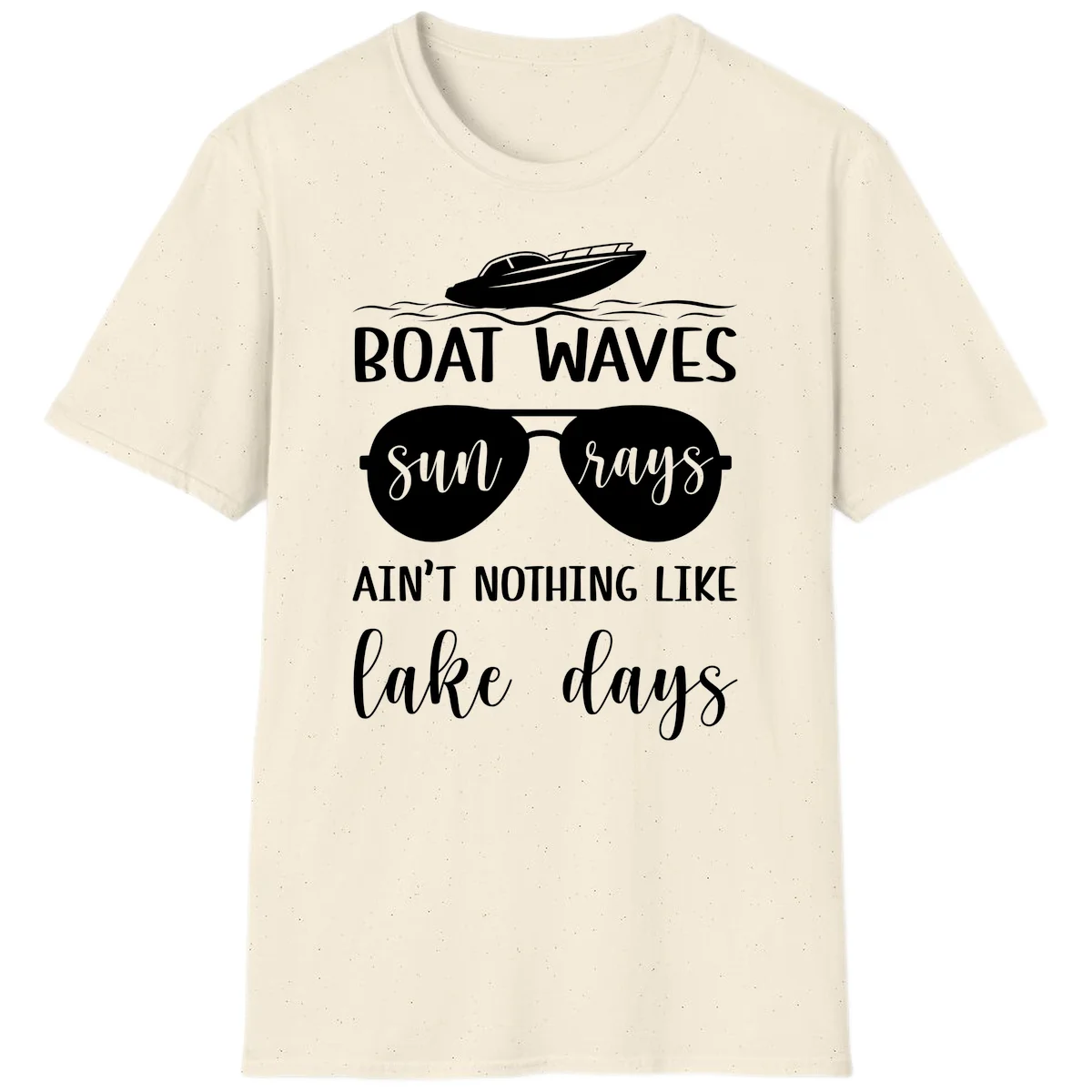 Boat Waves Sun Rays Lake Days T-Shirt in Natural