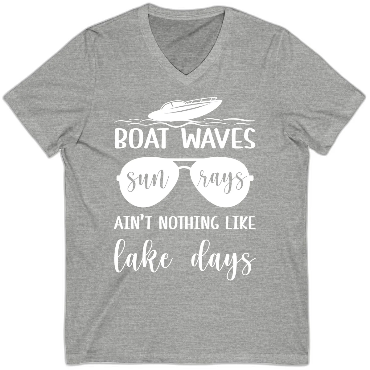 Boat Waves Sun Rays Lake Days V-Neck in Athletic Heather