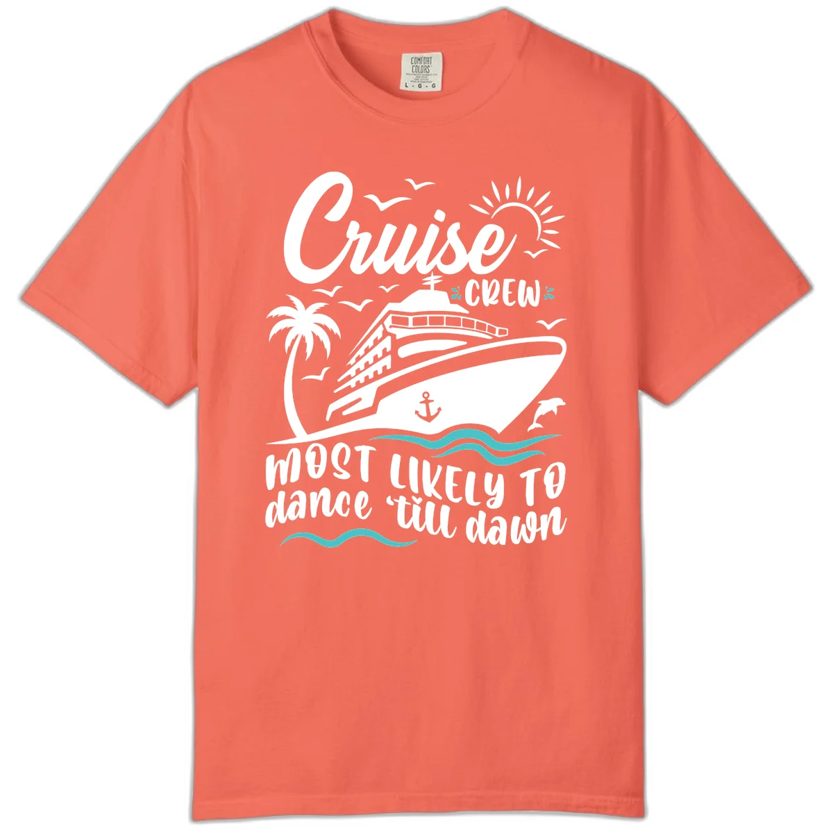 Cruise Crew Most Likely To Dance Comfort Color Tee in Bright Salmon