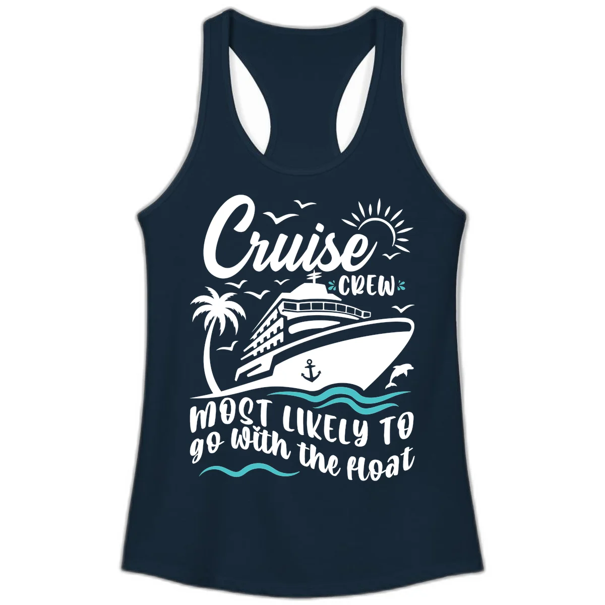 Cruise Crew Most Likely To Go With The Boat Ladies Tank in Solid Midnight Navy