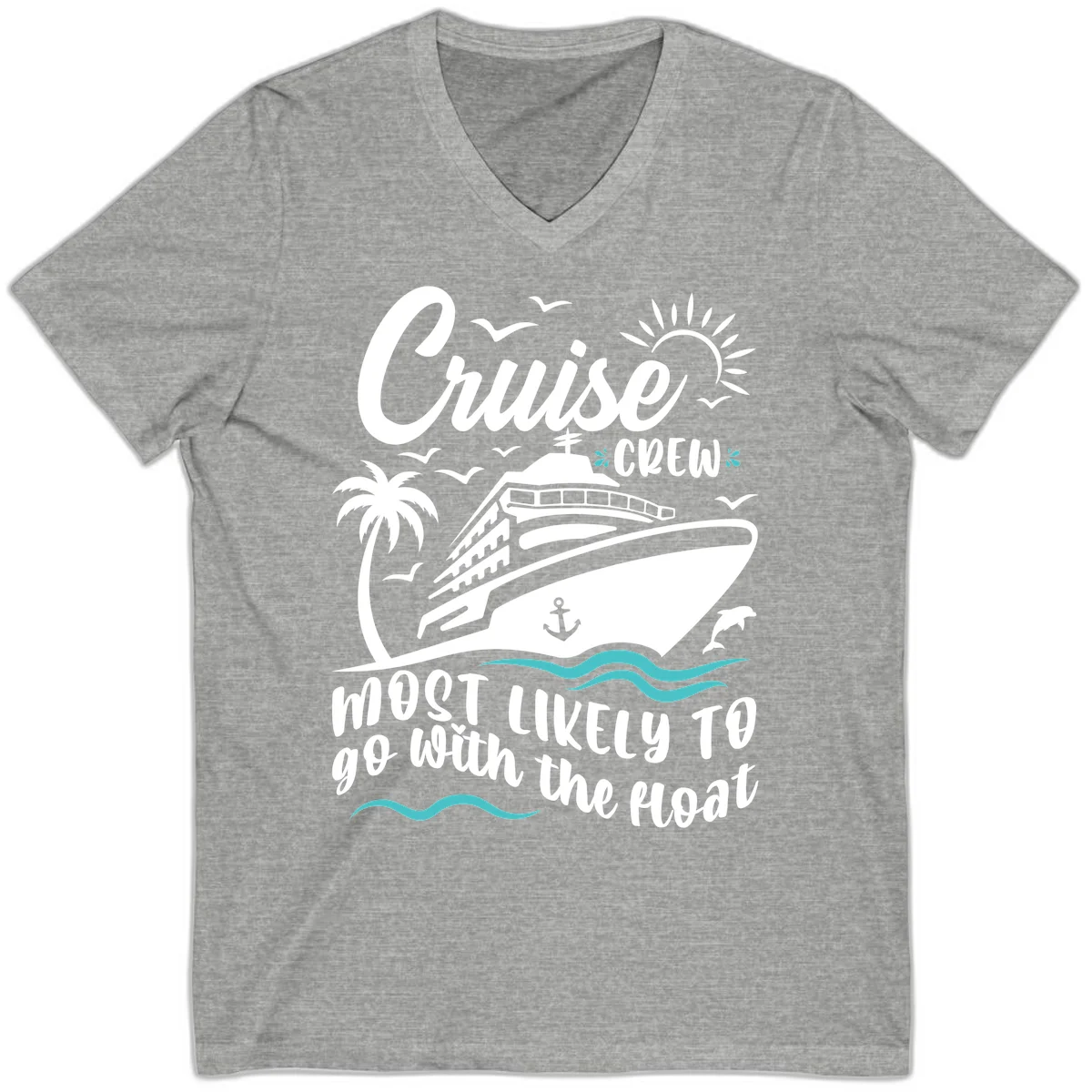 Cruise Crew Most Likely To Go With The Boat V-Neck in Athletic Heather