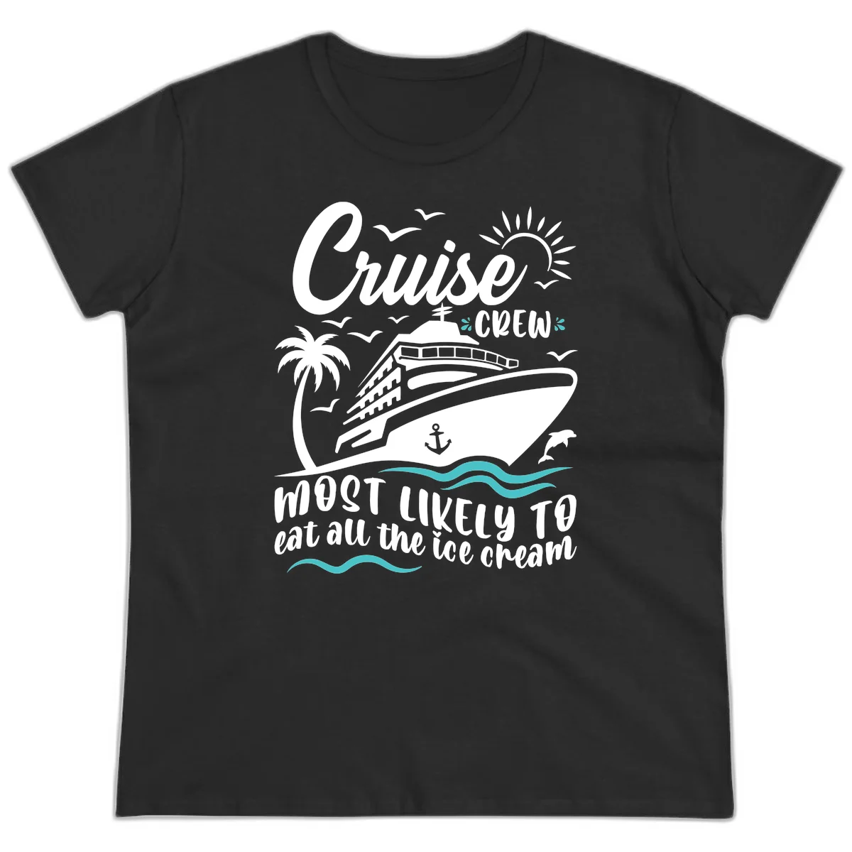 Cruise Crew Ice Cream Vacation Ladies Tee in Black