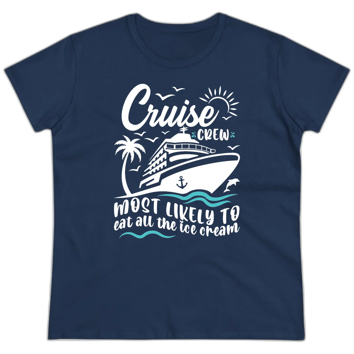 Cruise Crew Ice Cream Vacation Ladies Tee in Navy