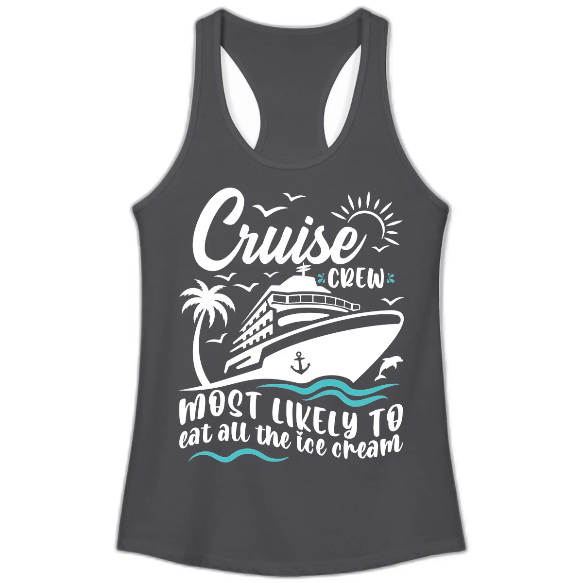 Cruise Crew Ice Cream Vacation Ladies Tank in Solid Dark Gray