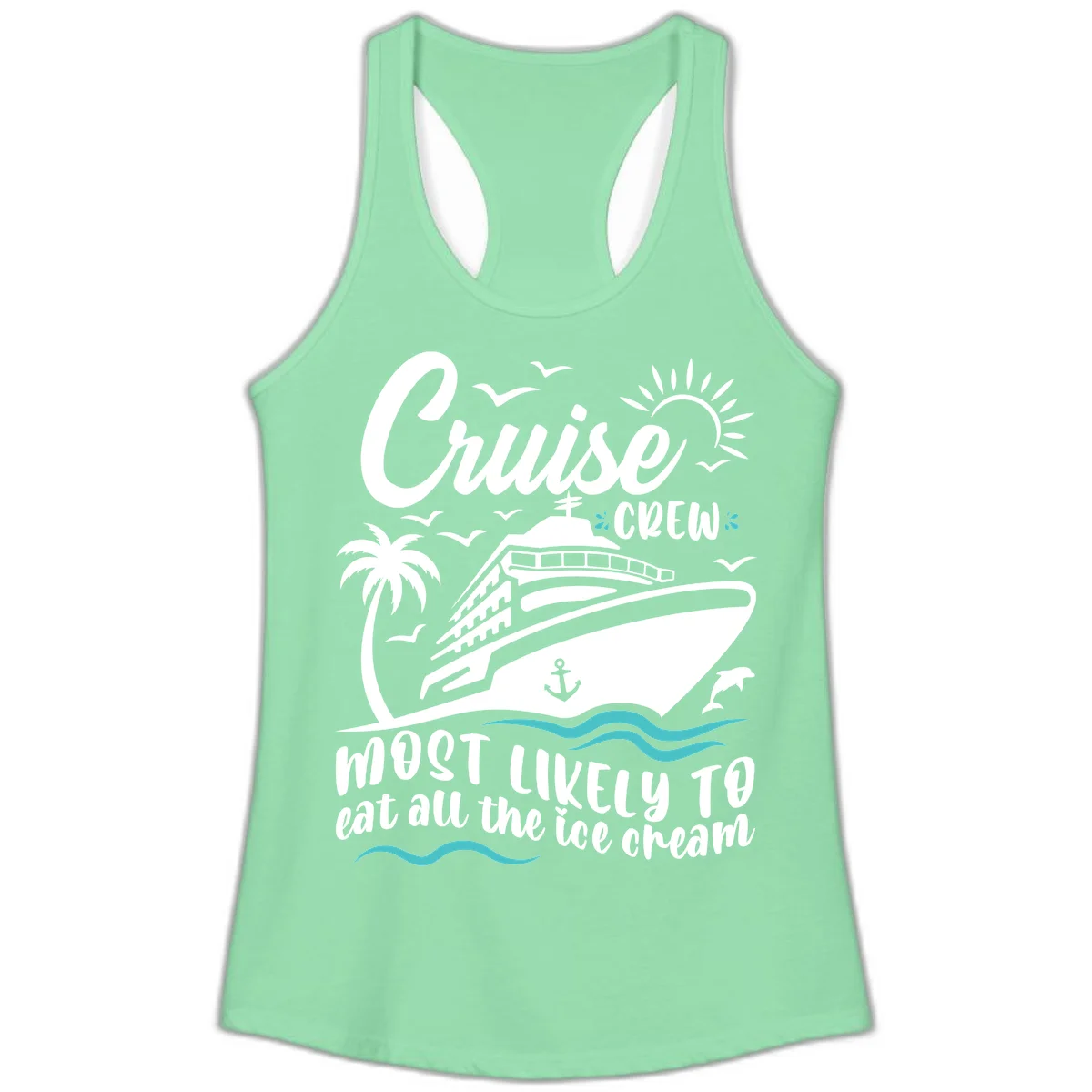 Cruise Crew Ice Cream Vacation Ladies Tank in Solid Mint