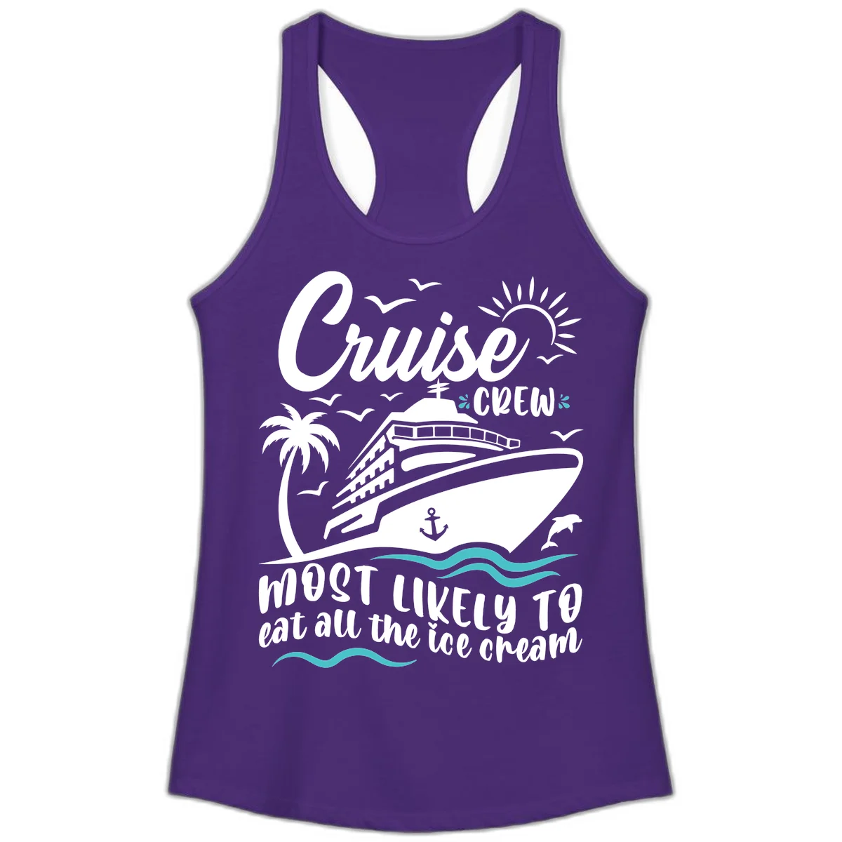 Cruise Crew Ice Cream Vacation Ladies Tank in Solid Purple Rush