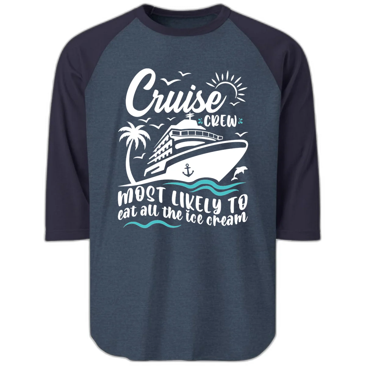 Cruise Crew Ice Cream Vacation Raglan 3/4 in Heather Denim Navy