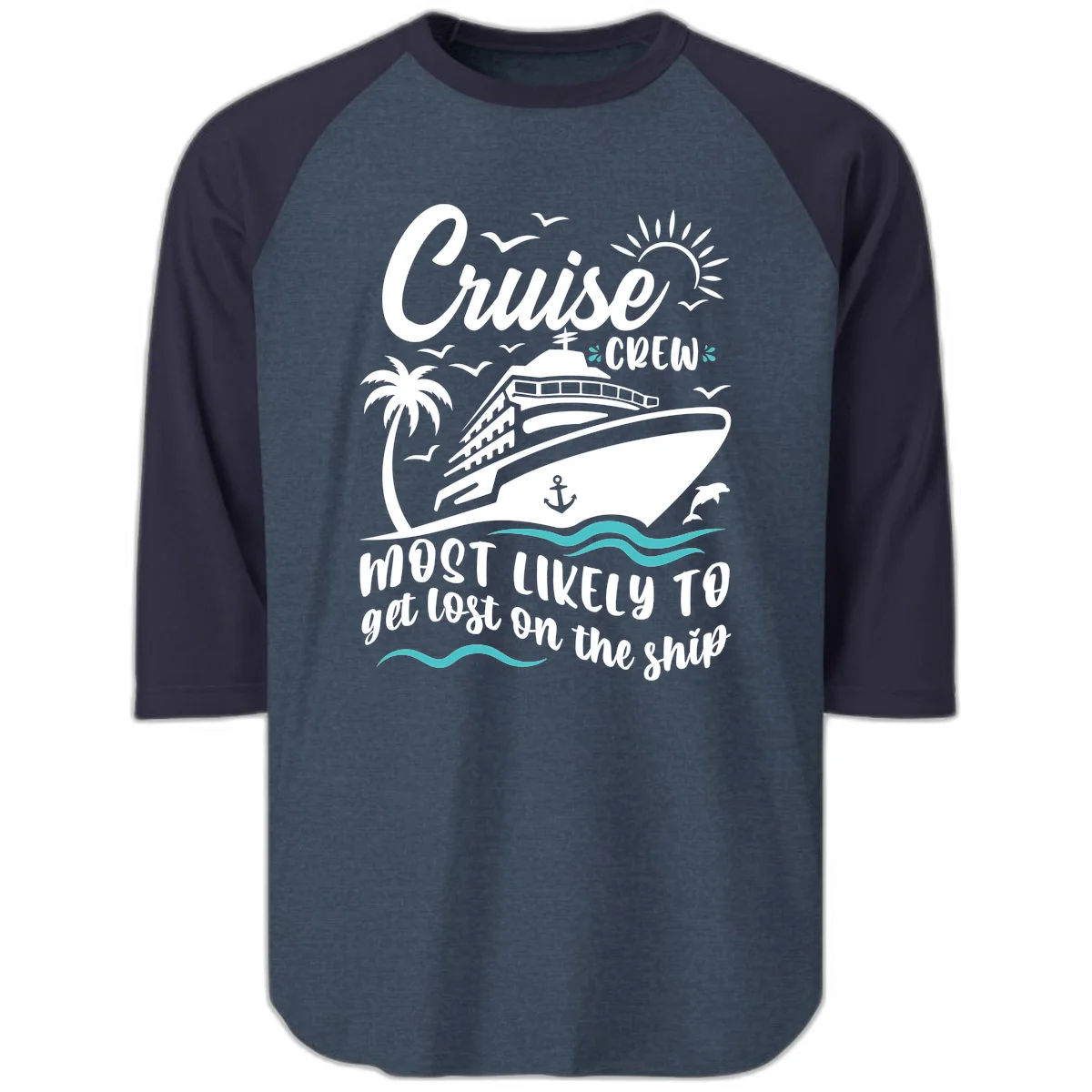 Cruise Crew Most Likely To Get Lost Raglan 3/4 in Heather Denim Navy