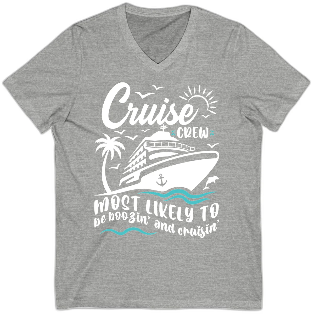 Cruise Crew Most Likely To Booze And Cruisin V-Neck in Athletic Heather
