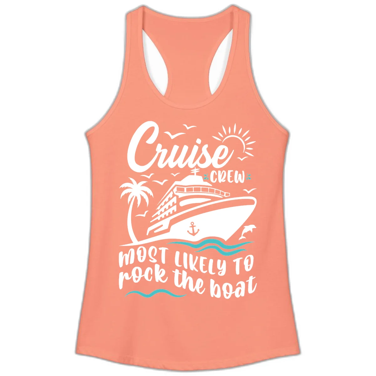 Cruise Crew Most Likely To Rock The Boat Ladies Tank in Solid Light Orange