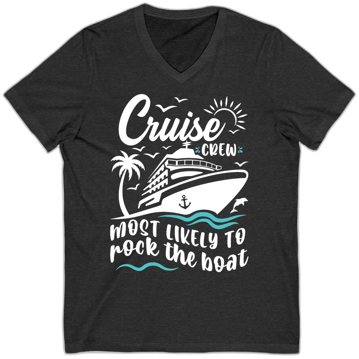 Cruise Crew Most Likely To Rock The Boat V-Neck in Dark Grey Heather