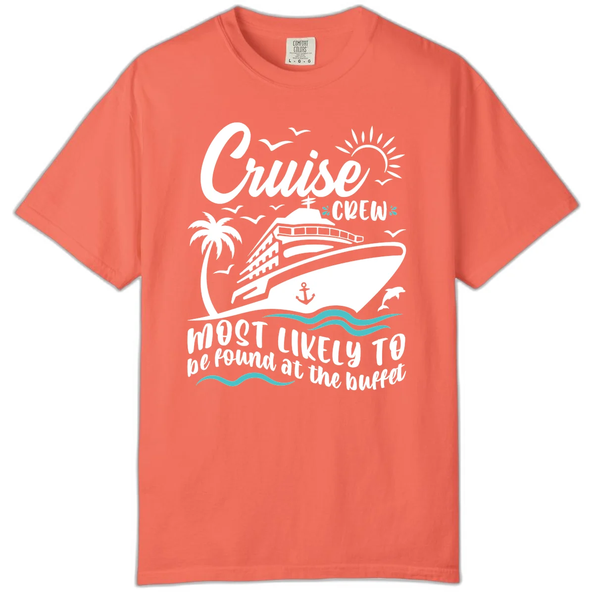 Cruise Crew Buffet Comfort Color Tee in Bright Salmon