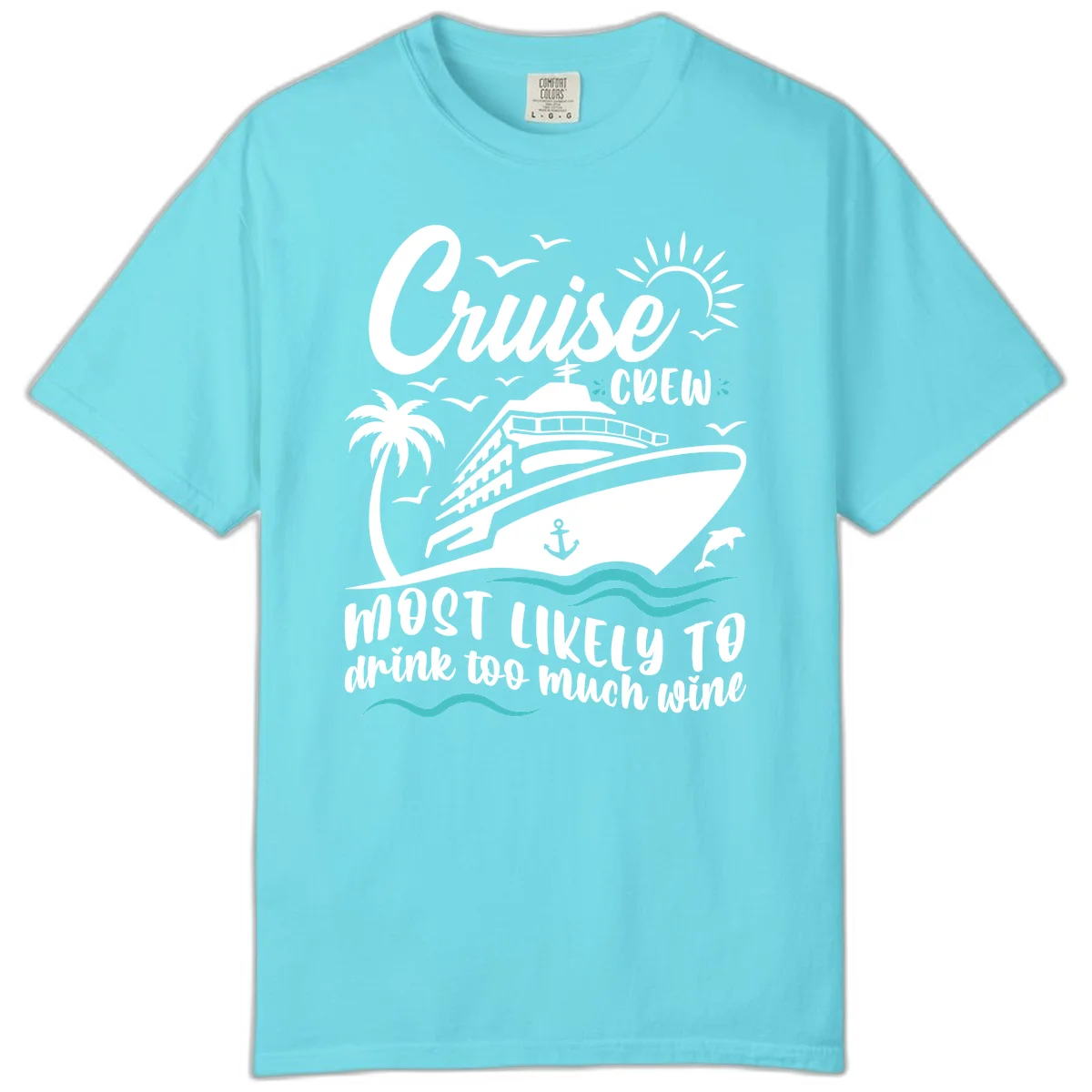 Cruise Crew Wine Vacation Comfort Color Tee in Lagoon Blue