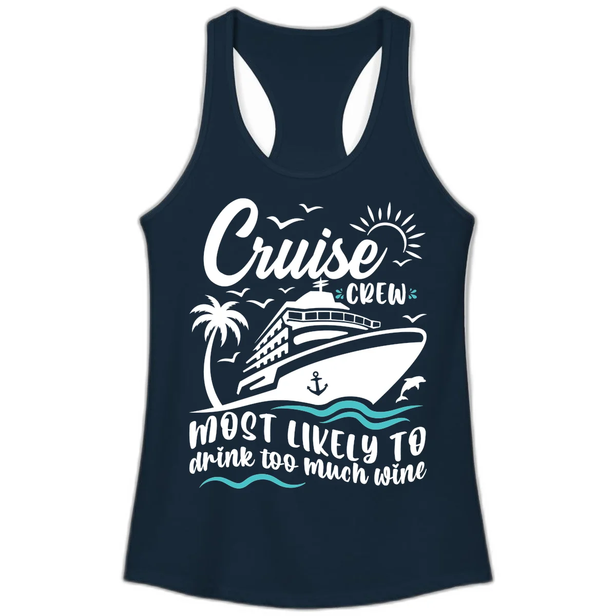 Cruise Crew Wine Vacation Ladies Tank in Solid Midnight Navy