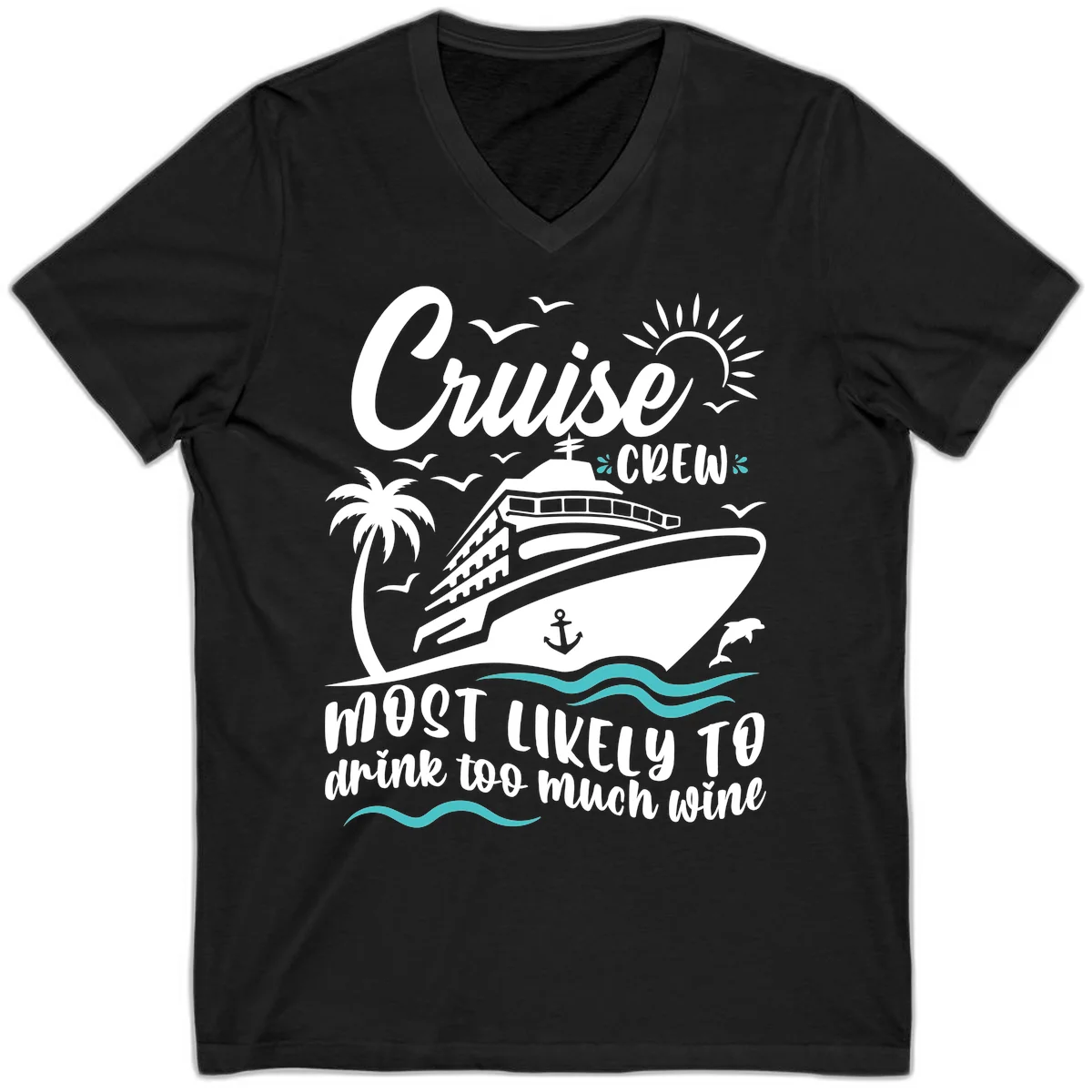 Cruise Crew Wine Vacation V-Neck in Black