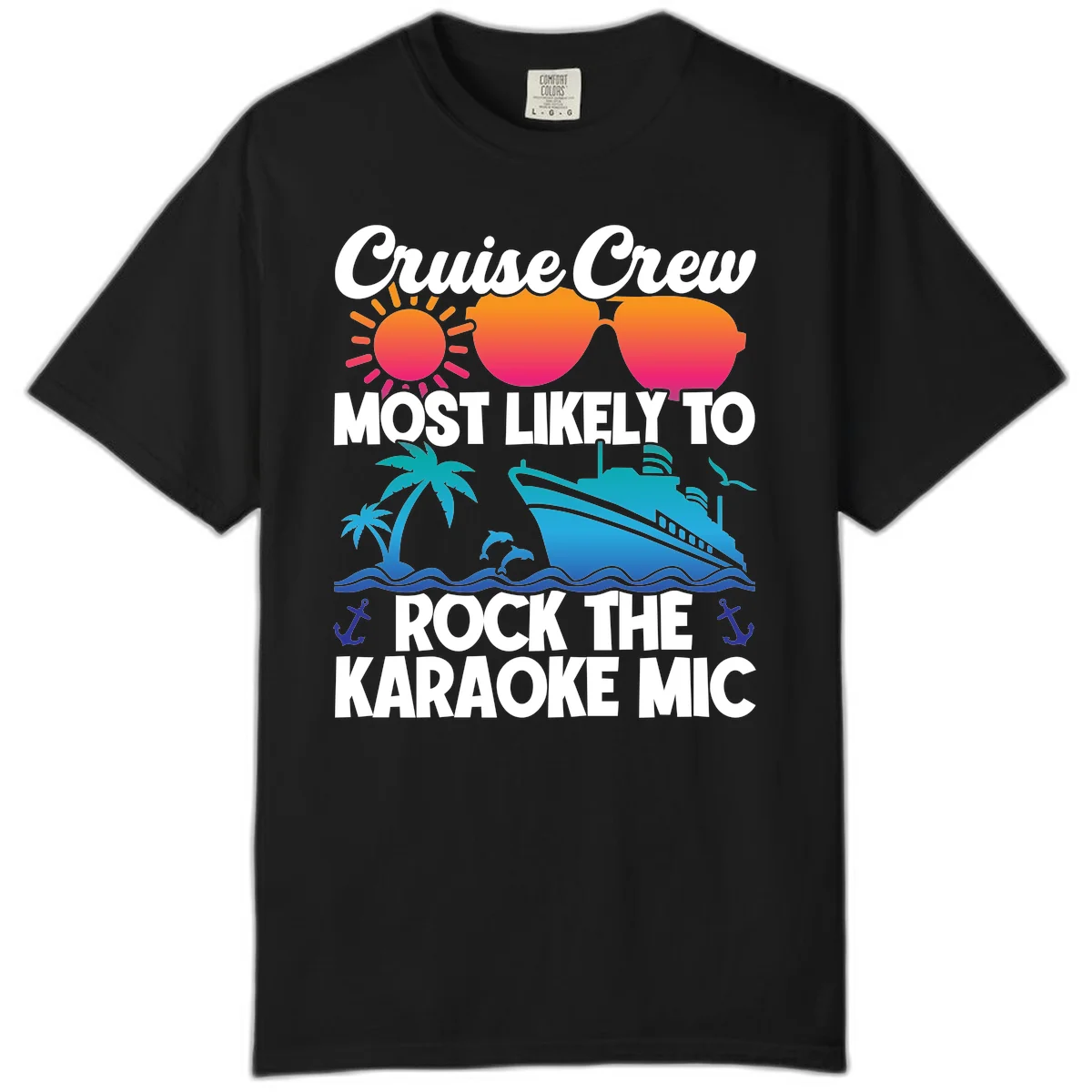 Cruise Crew Karaoke Rock Comfort Color Tee - Mic Drop Fun in Black