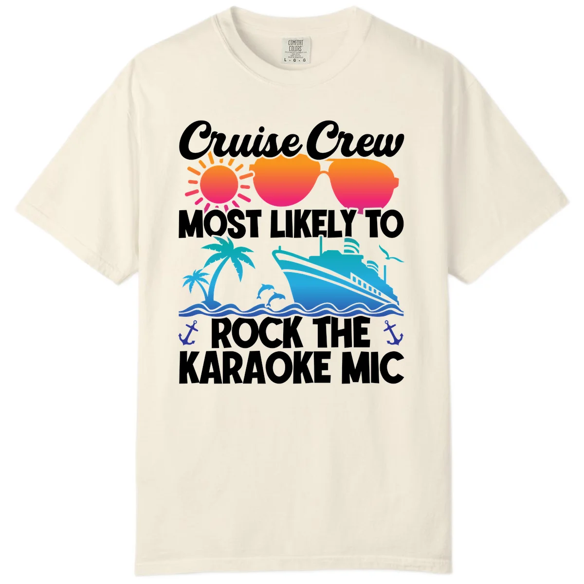 Cruise Crew Karaoke Rock Comfort Color Tee - Mic Drop Fun in Ivory