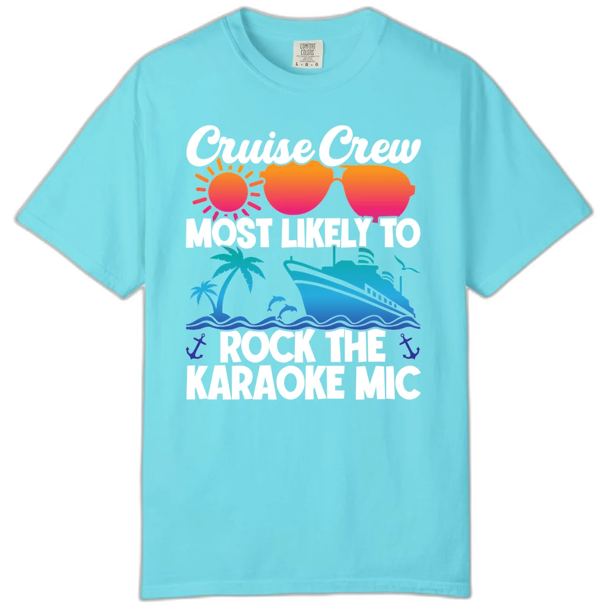 Cruise Crew Karaoke Rock Comfort Color Tee - Mic Drop Fun in Lagoon Blue