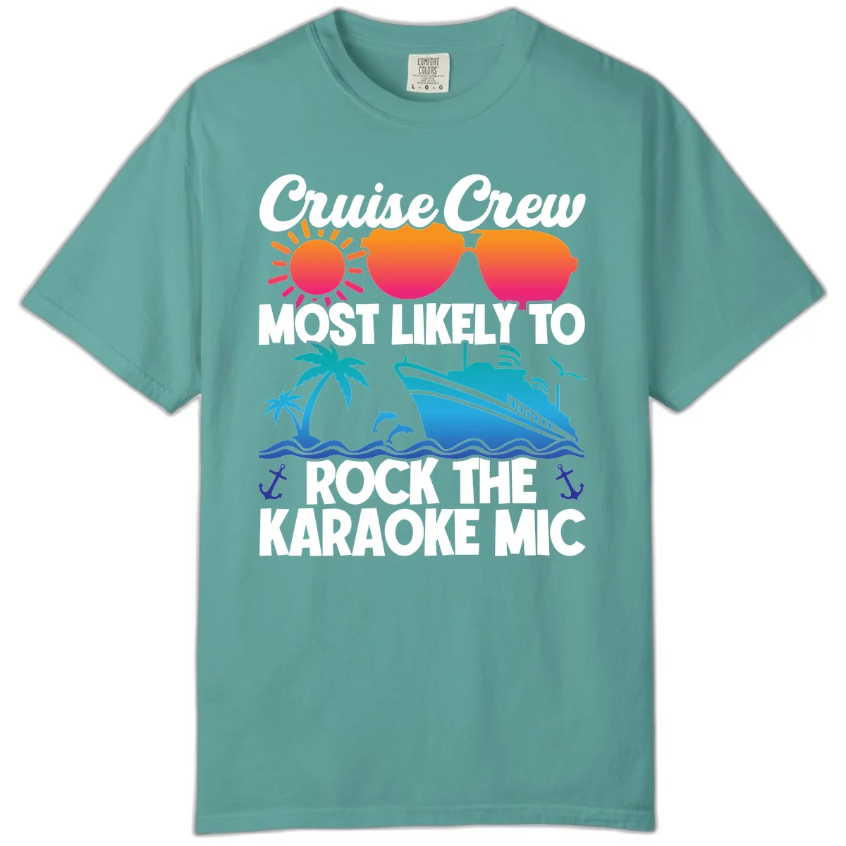 Cruise Crew Karaoke Rock Comfort Color Tee - Mic Drop Fun in Seafoam